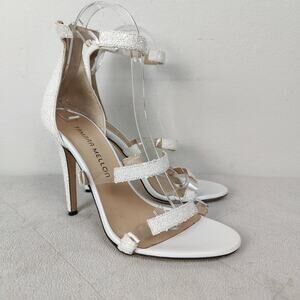 Tamara Mellon White Glitter Frontline Heels Womens 37 7 White‎ Sandals Shoes